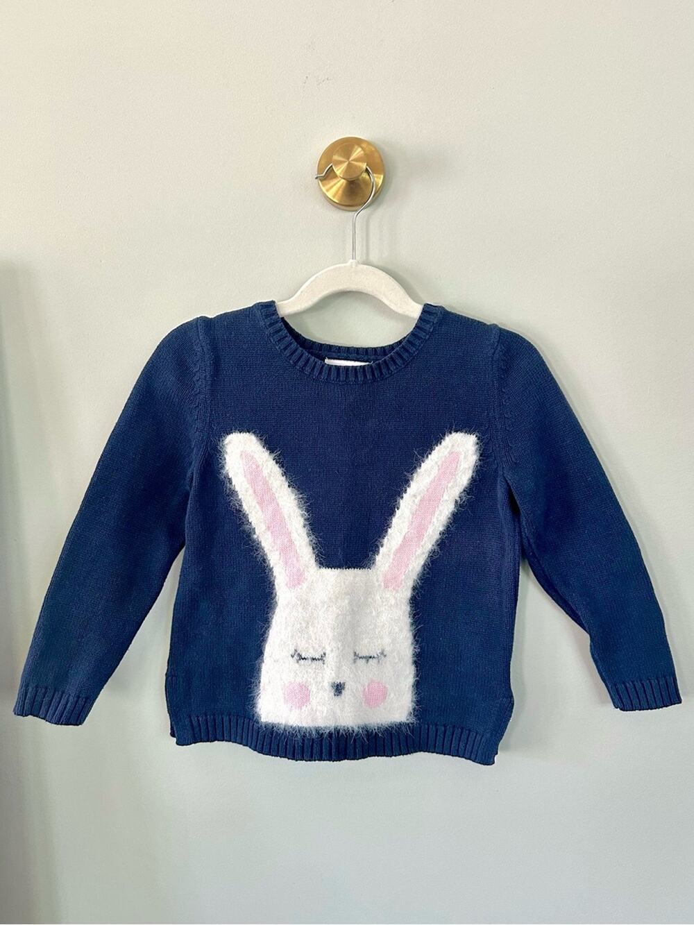 Old Navy Girls 4T Navy Bunny Sweater Fuzzy Rabbit Tail Cozy Knit Easter